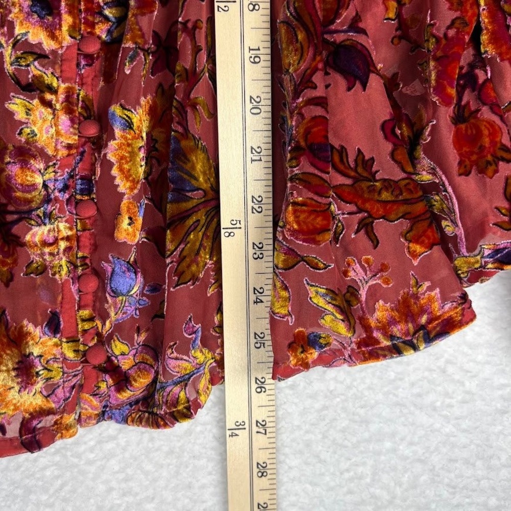 Anthropologie Velvet Burnout Floral Blouse Romantic Boho Prairie Top Womens XL - Picture 10 of 16